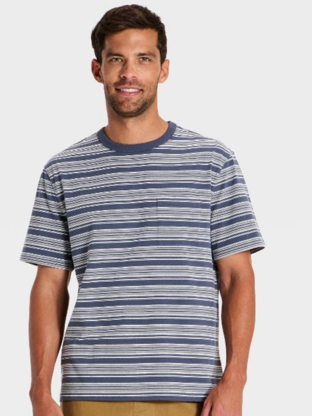 Goodfellow & Co Navy and Light Blue Striped Short-Sleeve Tee